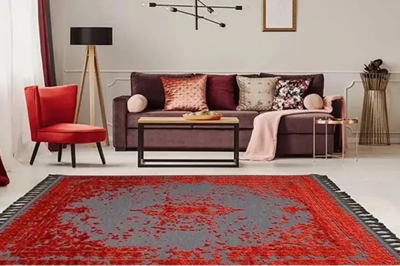 فرش قرمز با مبل رنگ زرشکی 2